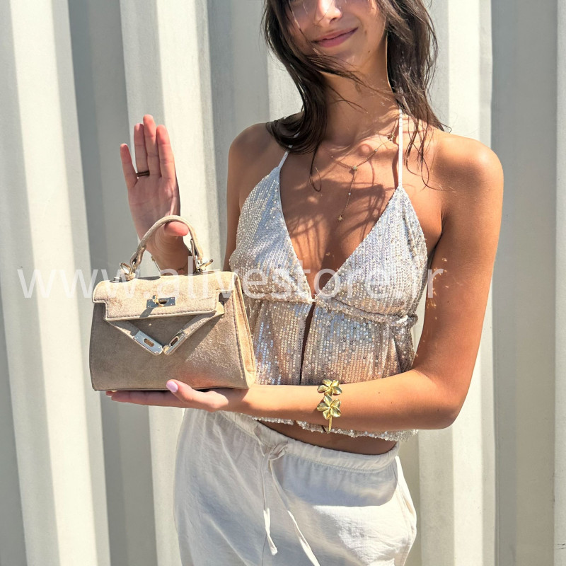 Sac à main mini en daim avec bandoulière – Beige ou noir | ALIVE STORE