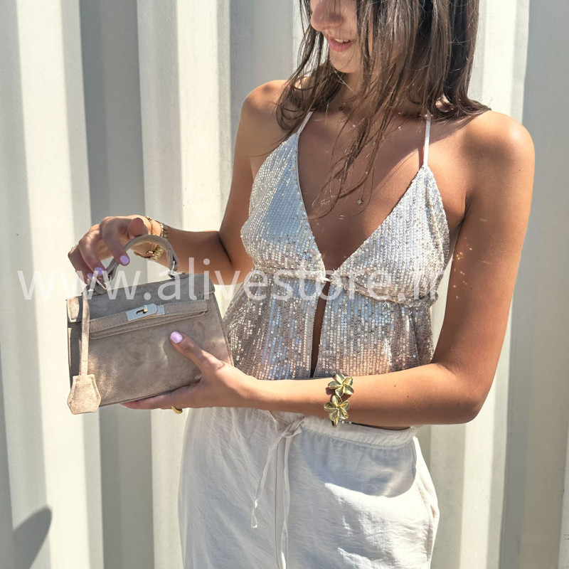 Sac à main mini en daim avec bandoulière – Beige ou noir | ALIVE STORE