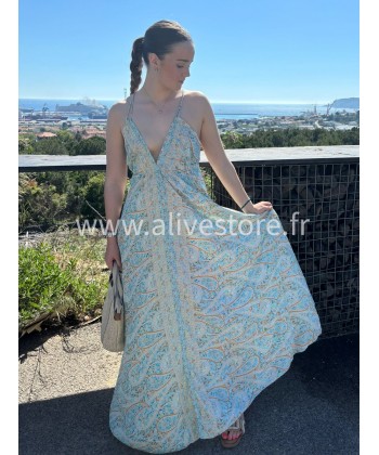 ROBE 100% SOIE LEONIE BLEUE