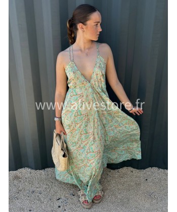 ROBE 100% SOIE LEONIE VERTE