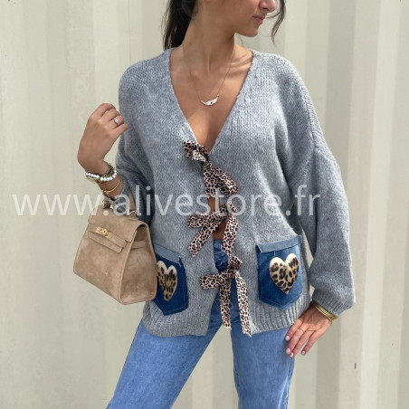 Gilet oversize Coco – détail léopard – ALIVE STORE