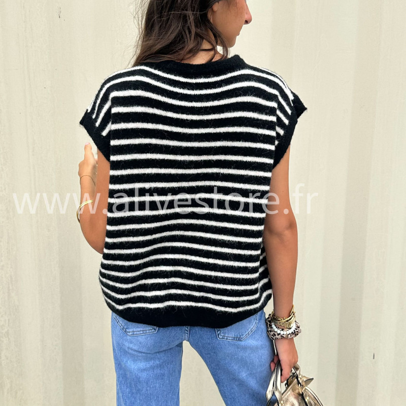 Gilet Sofia rayé noir et blanc – ALIVE STORE