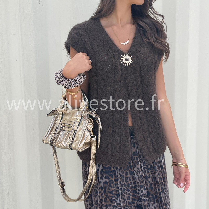 Gilet Isla femme – disponible en gris, marron, rose et noir – ALIVE STORE