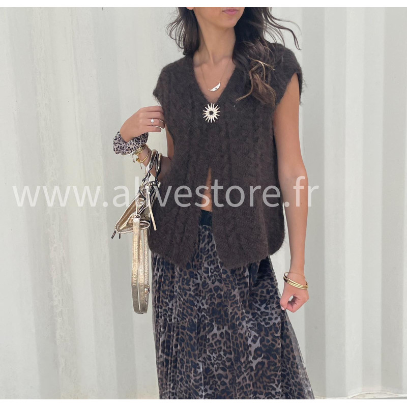 Gilet Isla femme – disponible en gris, marron, rose et noir – ALIVE STORE