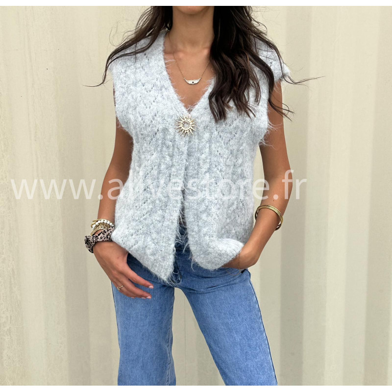 Gilet Isla femme – disponible en gris, marron, rose et noir – ALIVE STORE