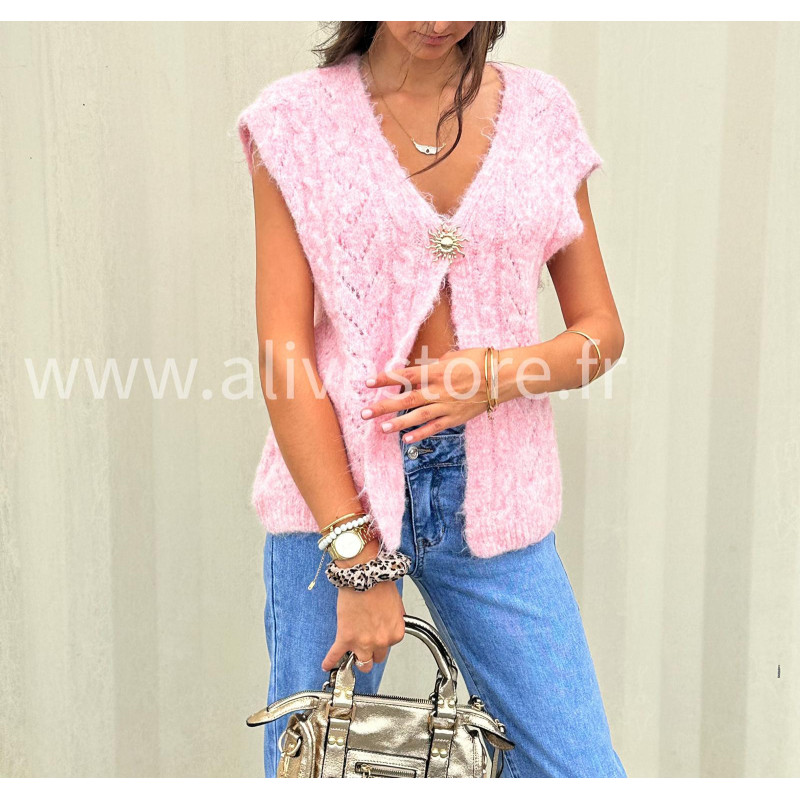 Gilet Isla femme – disponible en gris, marron, rose et noir – ALIVE STORE