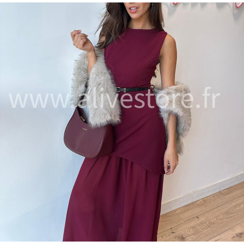Robe Clara longue avec ceinture noire – Bordeaux, noir, beige & marron | ALIVE STORE