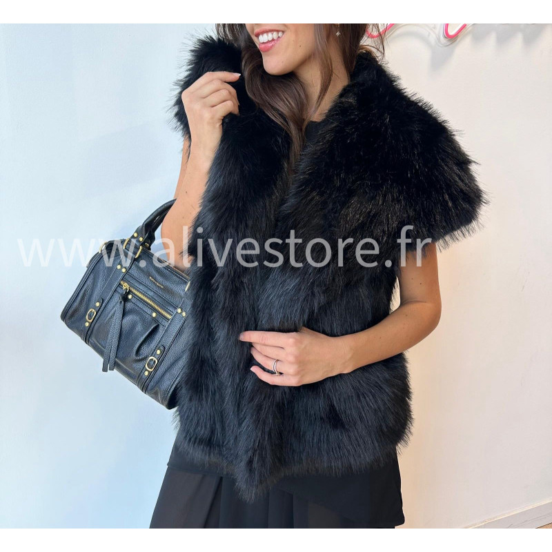 Veste Lia sans manches en fausse fourrure – gris ou noir | ALIVE STORE