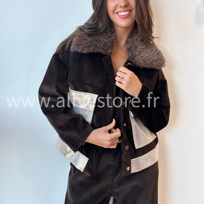 Veste Elena avec col fourré – beige, marron ou noir | ALIVE STORE