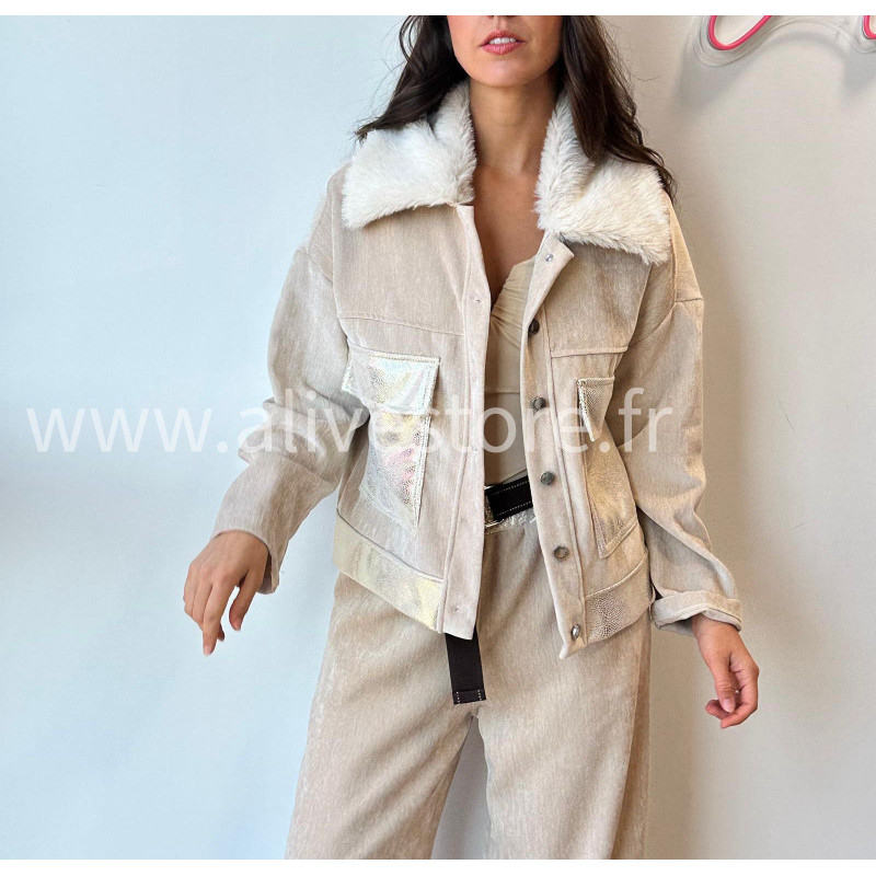 Veste Elena avec col fourré – beige, marron ou noir | ALIVE STORE