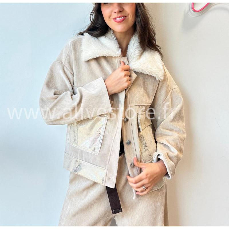 Veste Elena avec col fourré – beige, marron ou noir | ALIVE STORE