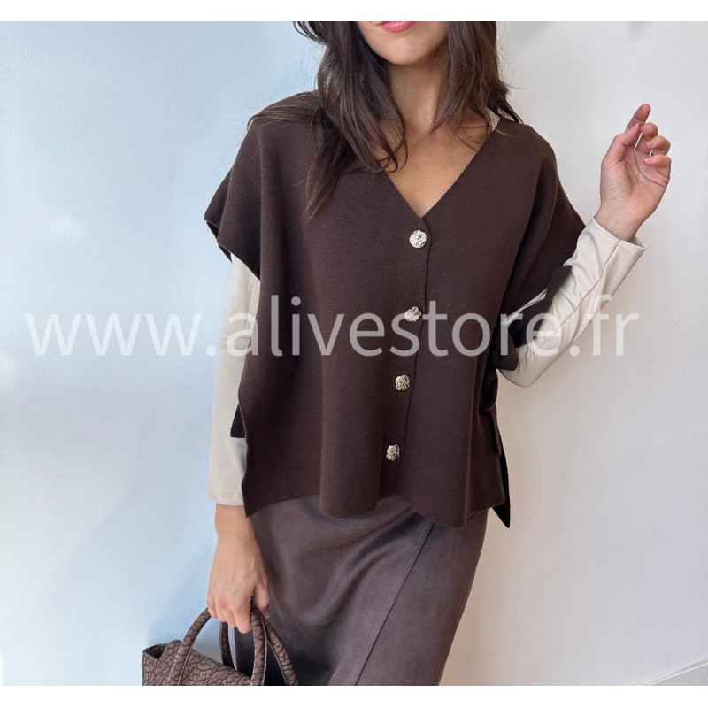 Gilet sans manches Léana avec nœuds latéraux – blanc, beige, marron, bordeaux, noir – ALIVE STORE
