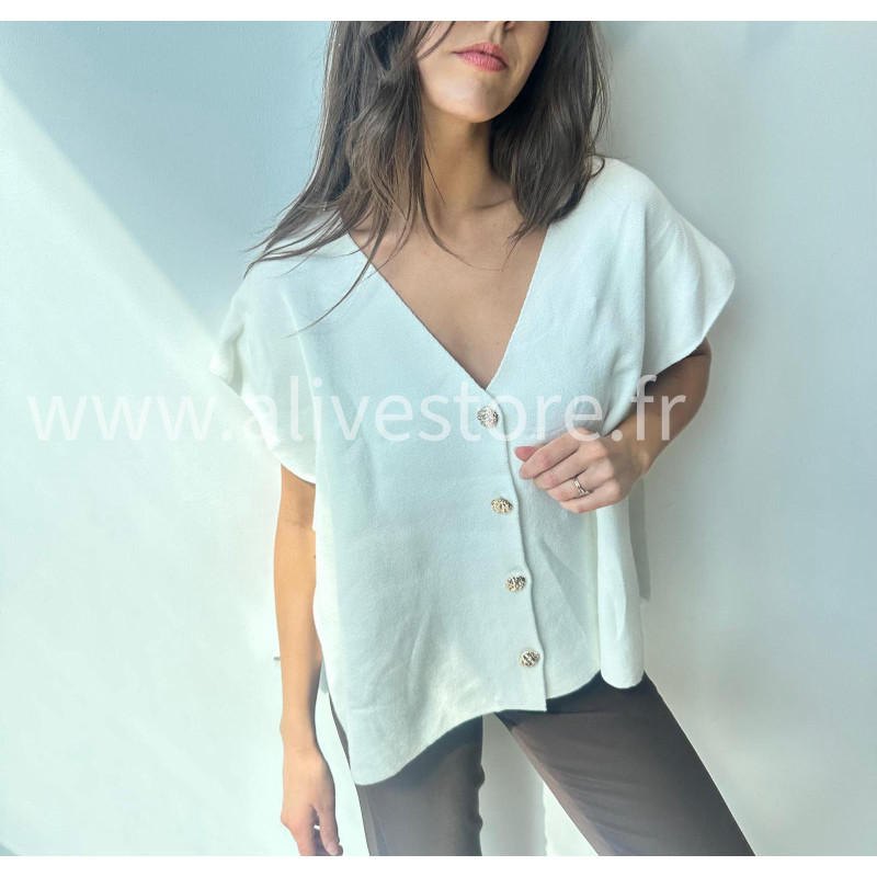 Gilet sans manches Léana avec nœuds latéraux – blanc, beige, marron, bordeaux, noir – ALIVE STORE