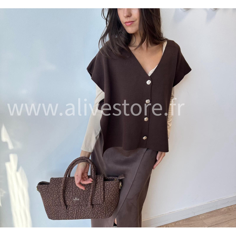 Gilet sans manches Léana avec nœuds latéraux – blanc, beige, marron, bordeaux, noir – ALIVE STORE