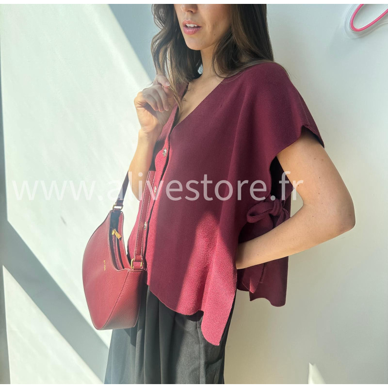 Gilet sans manches Léana avec nœuds latéraux – blanc, beige, marron, bordeaux, noir – ALIVE STORE