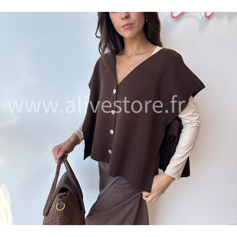 Gilet sans manches Léana avec nœuds latéraux – blanc, beige, marron, bordeaux, noir – ALIVE STORE