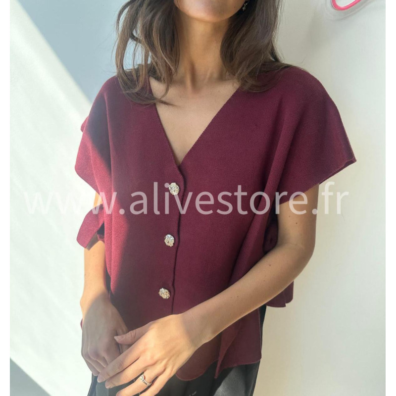 Gilet sans manches Léana avec nœuds latéraux – blanc, beige, marron, bordeaux, noir – ALIVE STORE