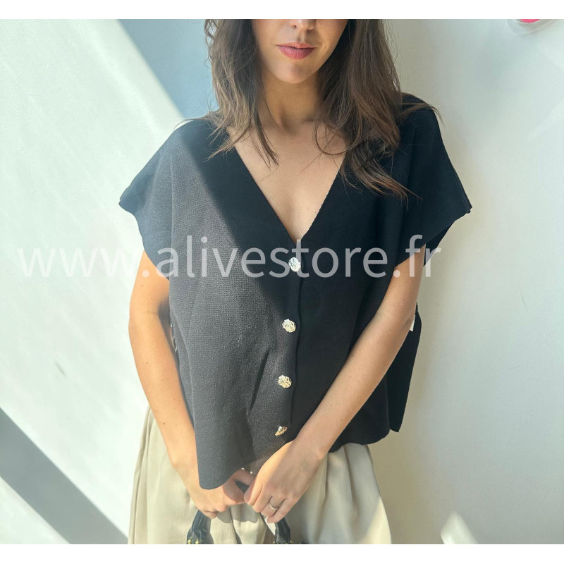 Gilet sans manches Léana avec nœuds latéraux – blanc, beige, marron, bordeaux, noir – ALIVE STORE