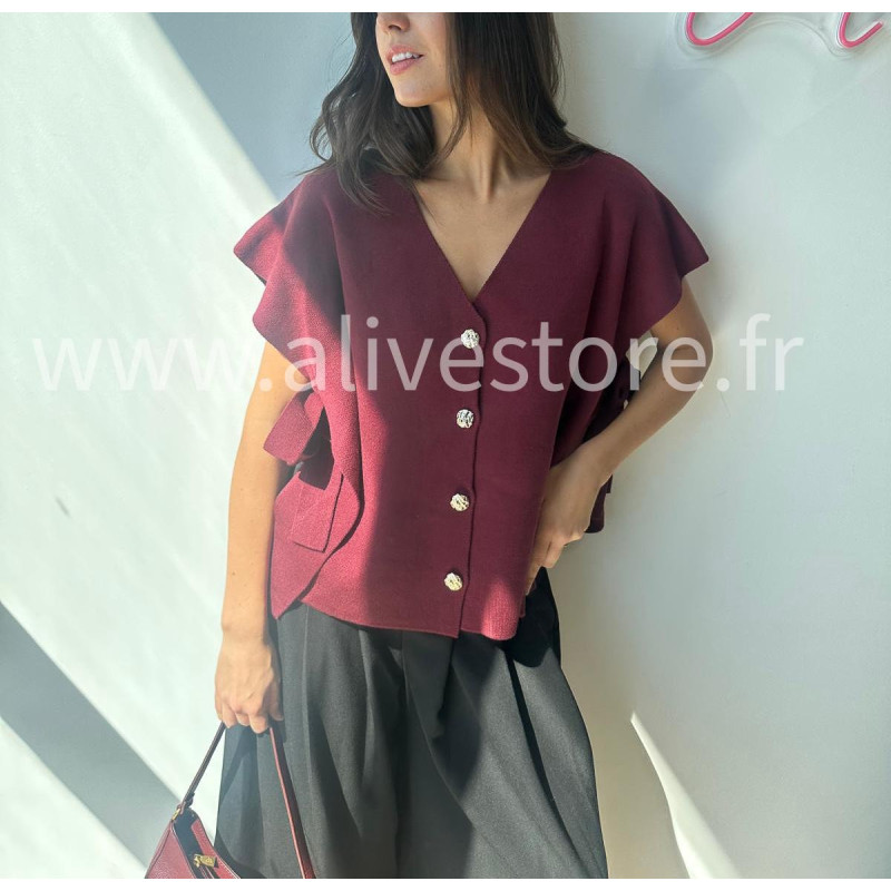 Gilet sans manches Léana avec nœuds latéraux – blanc, beige, marron, bordeaux, noir – ALIVE STORE