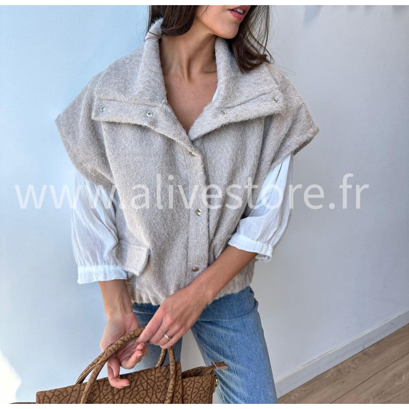 Gilet Alessia sans manches – taupe ou noir – ALIVE STORE