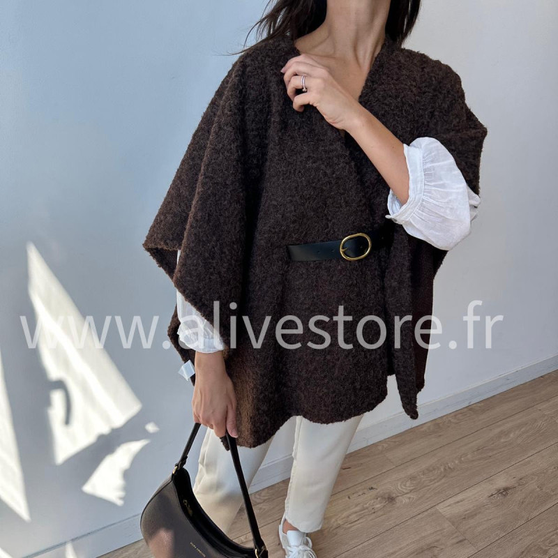 Cape Giuliana femme avec ceinture – Blanc, Marron, Noir – ALIVE STORE