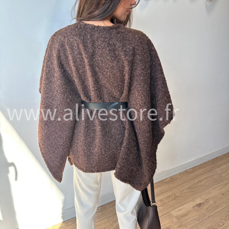 Cape Giuliana femme avec ceinture – Blanc, Marron, Noir – ALIVE STORE