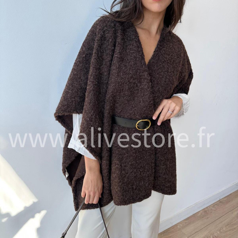 Cape Giuliana femme avec ceinture – Blanc, Marron, Noir – ALIVE STORE