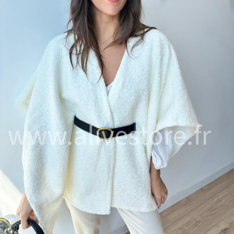 Cape Giuliana femme avec ceinture – Blanc, Marron, Noir – ALIVE STORE