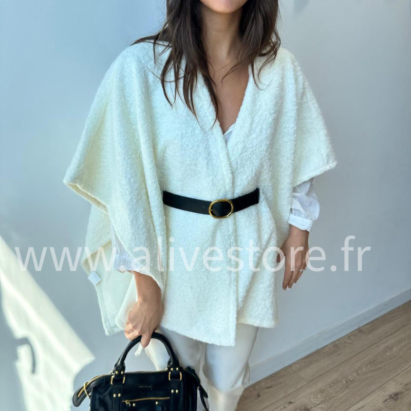 Cape Giuliana femme avec ceinture – Blanc, Marron, Noir – ALIVE STORE