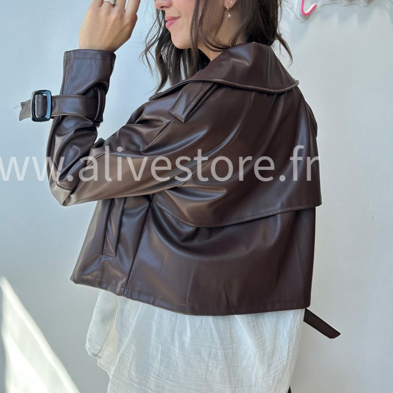 Veste Emilia en similicuir – marron ou noir – ALIVE STORE