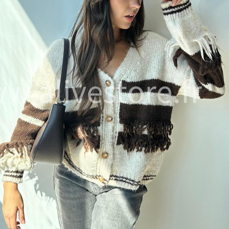 Pull Maya à franges et rayures – Made in Italie – ALIVE STORE