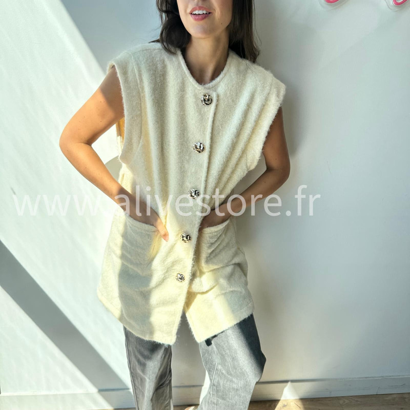 Gilet long sans manches Camilla – Boutons bijou made in Italie | ALIVE STORE