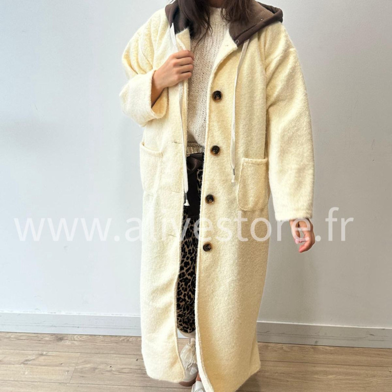 MANTEAU ANITA AVEC CAPUCHE MARRON – ALIVE STORE