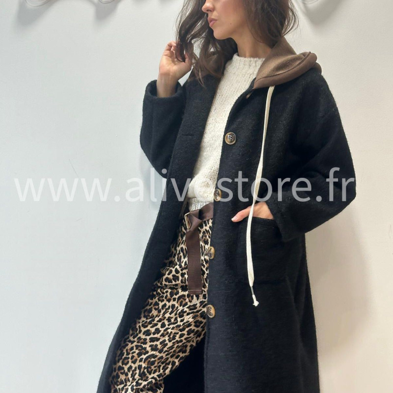 MANTEAU ANITA AVEC CAPUCHE MARRON – ALIVE STORE
