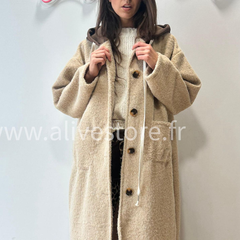 MANTEAU ANITA AVEC CAPUCHE MARRON – ALIVE STORE