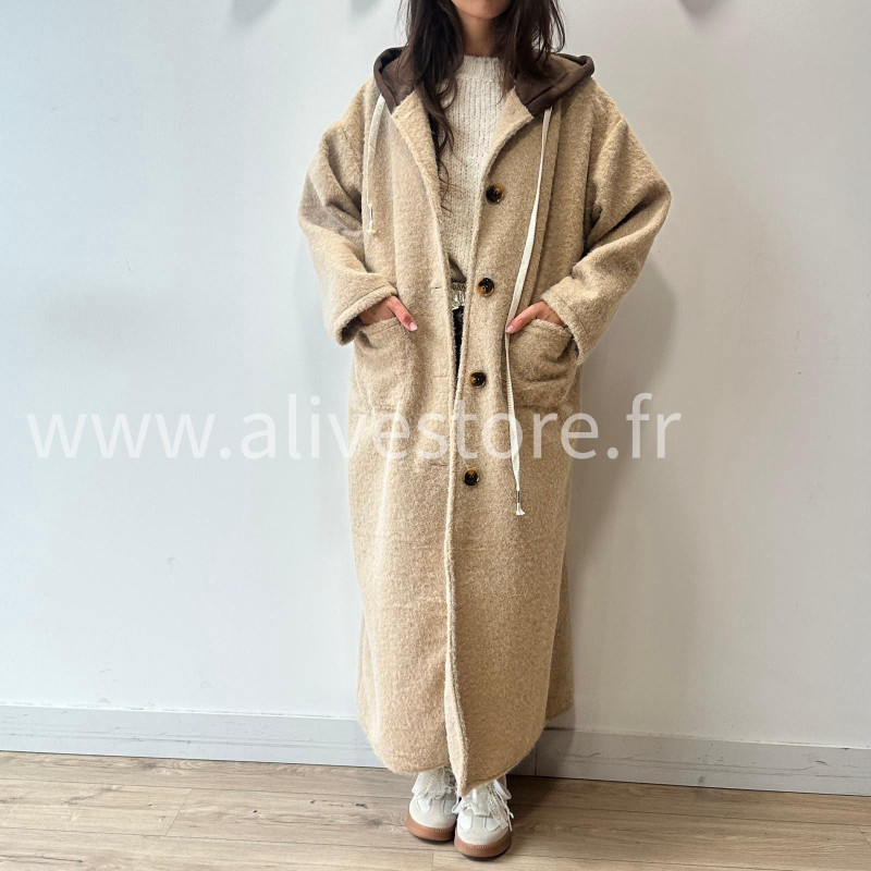 MANTEAU ANITA AVEC CAPUCHE MARRON – ALIVE STORE