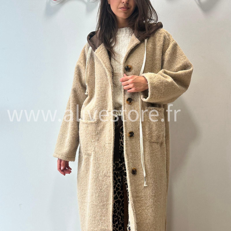 MANTEAU ANITA AVEC CAPUCHE MARRON – ALIVE STORE