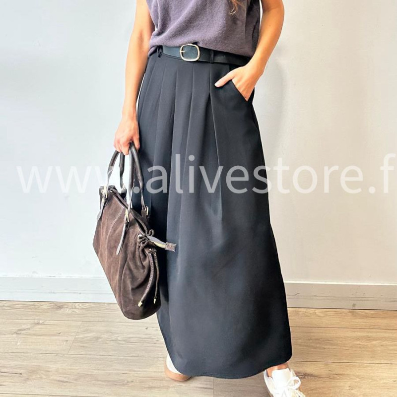 JUPE LONGUE MAYA AVEC CEINTURE NOIRE – ALIVE STORE