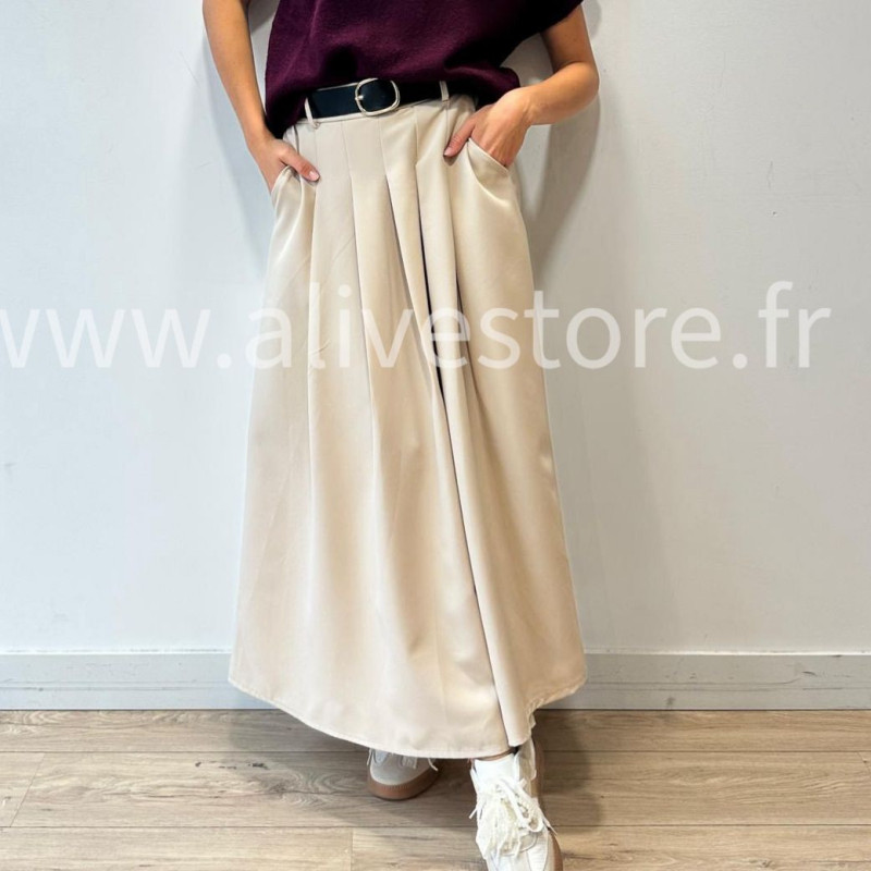 JUPE LONGUE MAYA AVEC CEINTURE NOIRE – ALIVE STORE