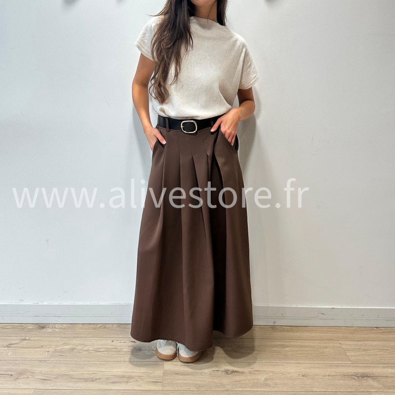 JUPE LONGUE MAYA AVEC CEINTURE NOIRE – ALIVE STORE