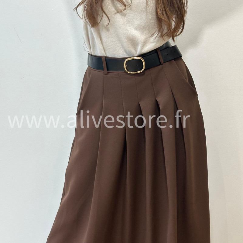 JUPE LONGUE MAYA AVEC CEINTURE NOIRE – ALIVE STORE