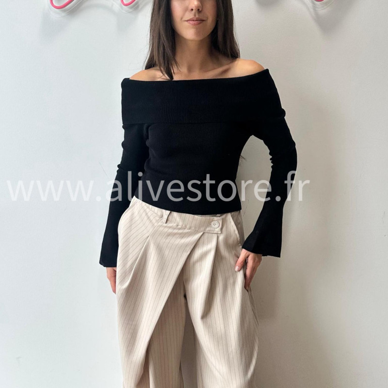 PULL GEMMA GRIS COL BARDOT FEMME – ALIVE STORE
