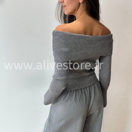 PULL GEMMA GRIS COL BARDOT FEMME – ALIVE STORE