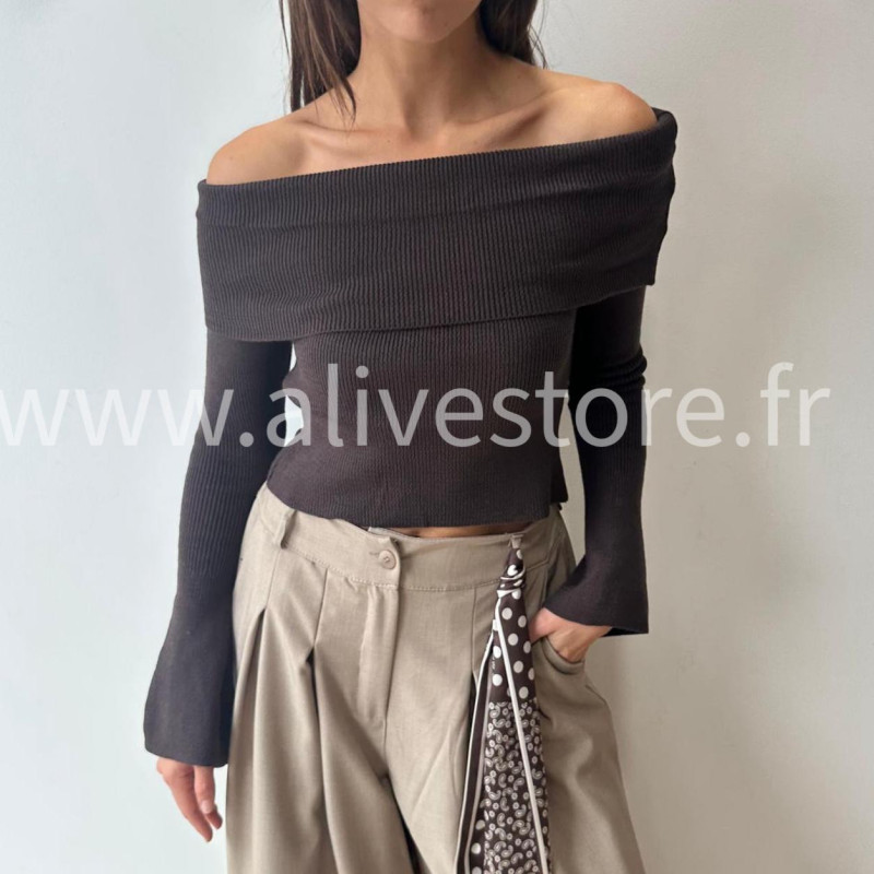 PULL GEMMA GRIS COL BARDOT FEMME – ALIVE STORE