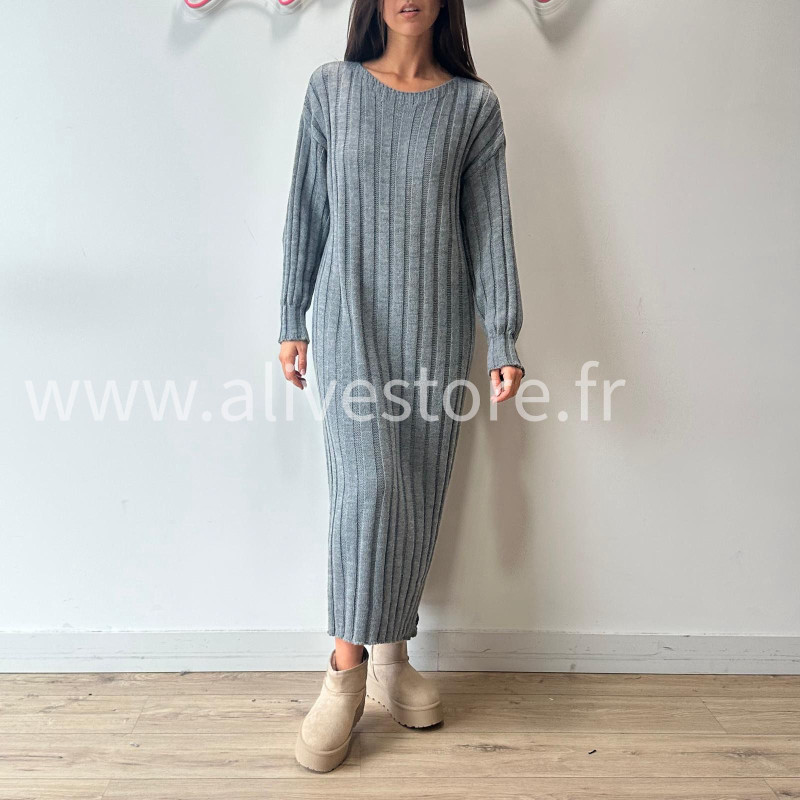 ROBE APRIL MAILLE CÔTELÉE TAUPE – ALIVE STORE