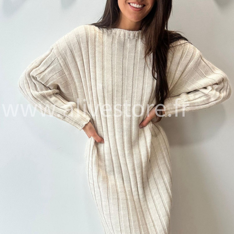 ROBE APRIL MAILLE CÔTELÉE TAUPE – ALIVE STORE