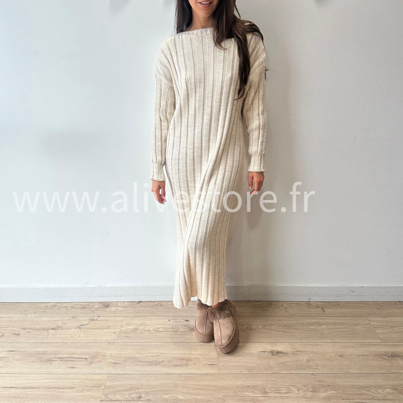 ROBE APRIL MAILLE CÔTELÉE TAUPE – ALIVE STORE