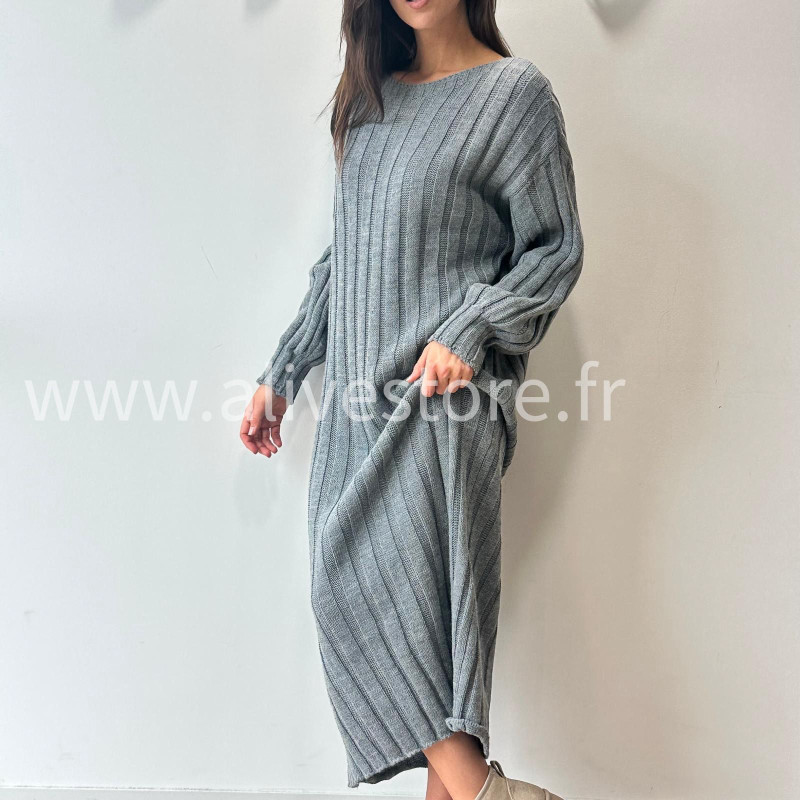 ROBE APRIL MAILLE CÔTELÉE TAUPE – ALIVE STORE