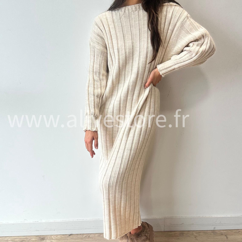 ROBE APRIL MAILLE CÔTELÉE TAUPE – ALIVE STORE