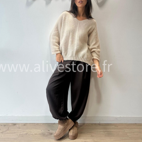 PANTALON INES LARGE BAS SERRÉ TAUPE – ALIVE STORE